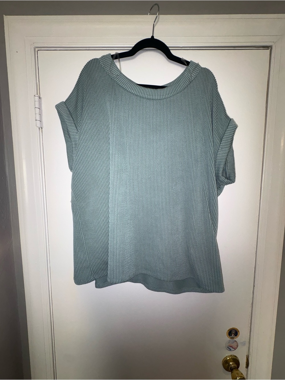 GILLI Sage Green Ribbed Oversized Short Sleeve Top 2X